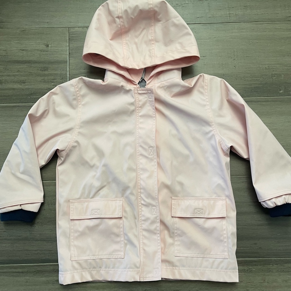 PETIT BATEAU YOUTH GIRLS FLEECE-LINED HOODED RAINCOAT JACKET PINK SZ 5 / 110cm